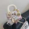 New fashion silk scarf graffiti contrasting color Princess Diana bag portable shoulder oblique span trendy women's bag