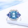 Light Luxury High-End Jewelry Simulation Topaz Aquamarine Ring Pendant Temperament Princess Square Diamond Colorful Treasure Set
