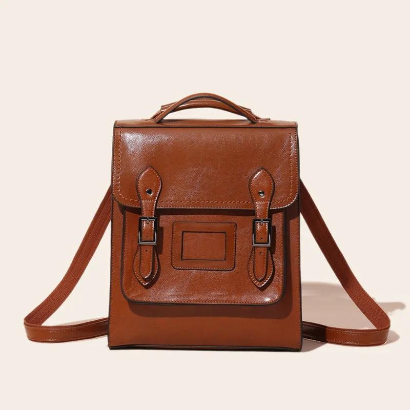 Women s Backpack 2026 New Leather Women s Bag Trend Fashi Retro Oil Wax Cowhide Women s Backpack School Bag Backpack