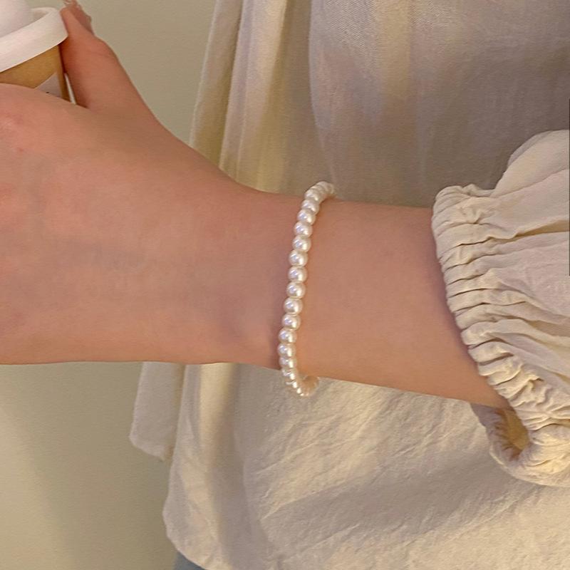 French Retro Single Zircon Pearl Bracelet for Women Simple Handmade Beaded New Elegant Luxury Jewelry Birthday Gifts for Female