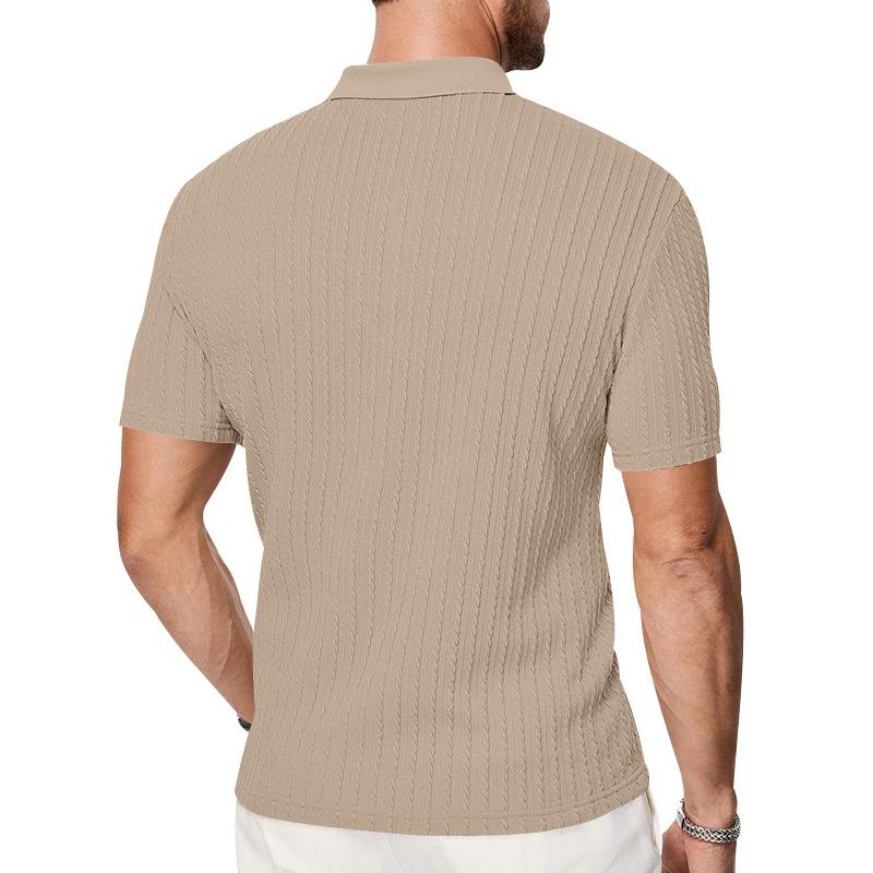 Men's Snake Bone Pattern Stretch Texture Polo Shirt, Summer Knit Jacquard Casual Short Sleeve Polo for Men