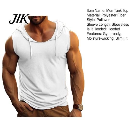 Men Sleeveless Hooded Sweatshirt Men's Tank Top Solid Color T-shirt Fitness Singlet Muscle Line Display Bodybuilding Vest Tee for Sports Gym