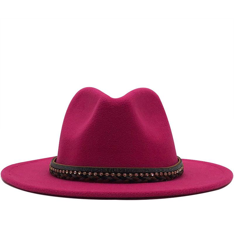 New Women Men Wool Fedora Hat With Leather Ribbon Gentleman Elegant Lady Winter Autumn Wide Brim Jazz Church Panama Sombrero Cap