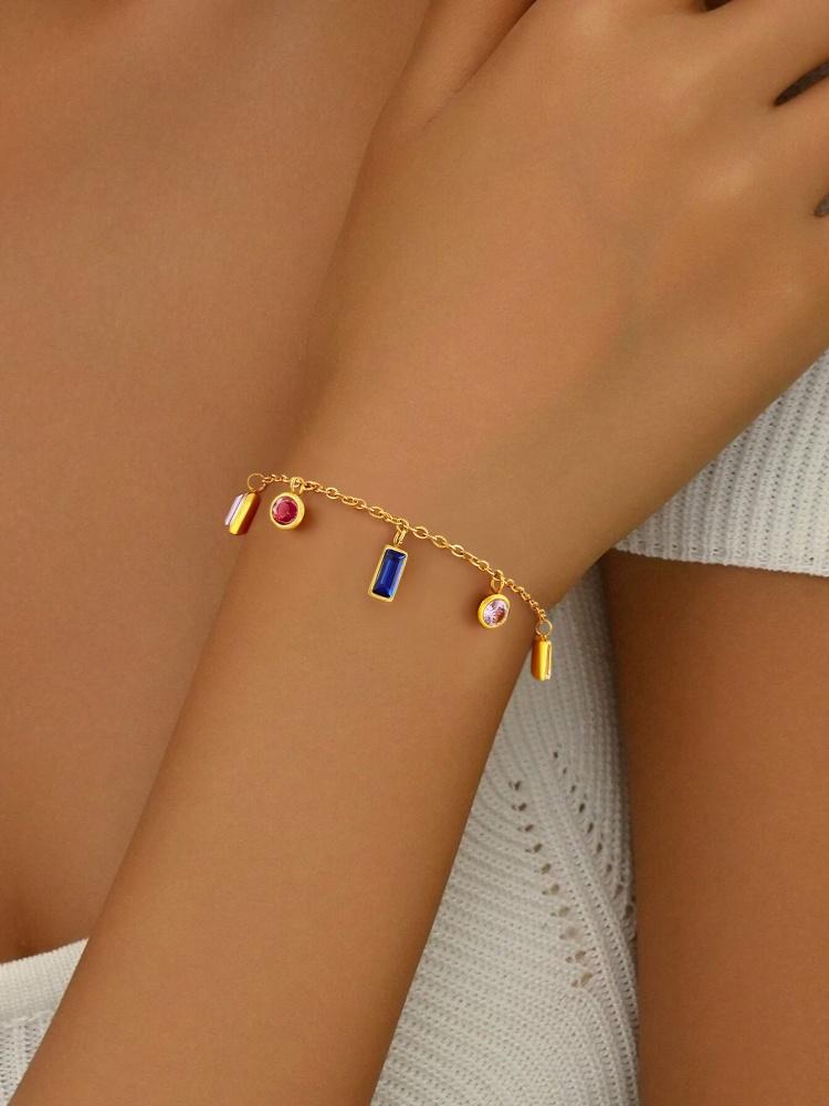 925 Sterling Silver Simple classic Zircon Colorful Necklace Bracelet Set For Women Anniversary Party High Quality Fine Jewelry