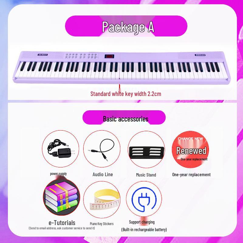Rechargeable 88-Key Foldable Digital Piano: Bluetooth & MIDI, Perfect for Beginners & Kids