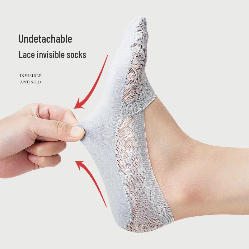 Women's Cotton Lace Invisible Boat Socks - Breathable, Sweat-Absorbent, Non-Slip, Low-Cut for Summer