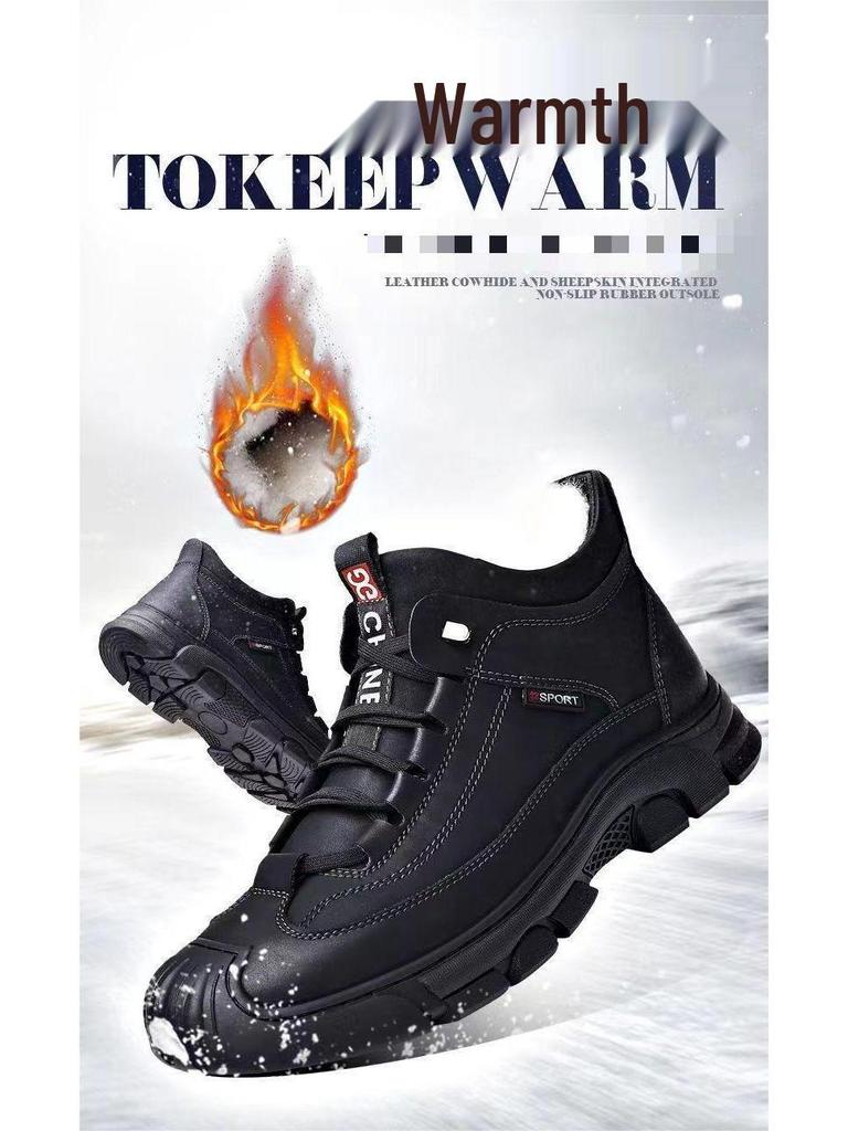 Men's Winter Thick Velvet Slip-On Leather Shoes for Middle-Aged and Elderly
