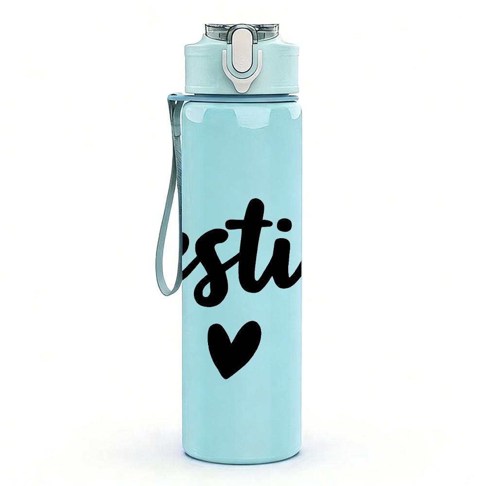 1PC Besties Simple Black Text Print 750ml Color Plastic Sports Water Bottle Leakproof Flip Straw Lid Suitable for Sports Office Home Use