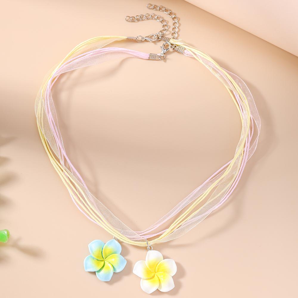 2pcs/set Cute Flower Pendant Necklace for Women Girls Rope Chain Necklaces Summer Beach Jewelry Gifts