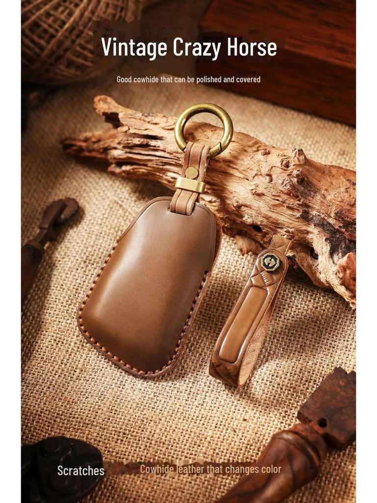 High-End Retro Leather Key Cover for Buick Envision with Buckle Protection