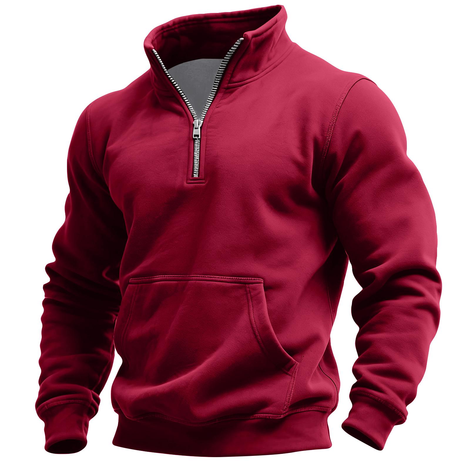 Мужской однотонный свитшот с карманом на молнии до середины воротником-стойкой мужской спортивный повседневный свитшот большого размера с воротником-стойкой XXXL красный 2190₽