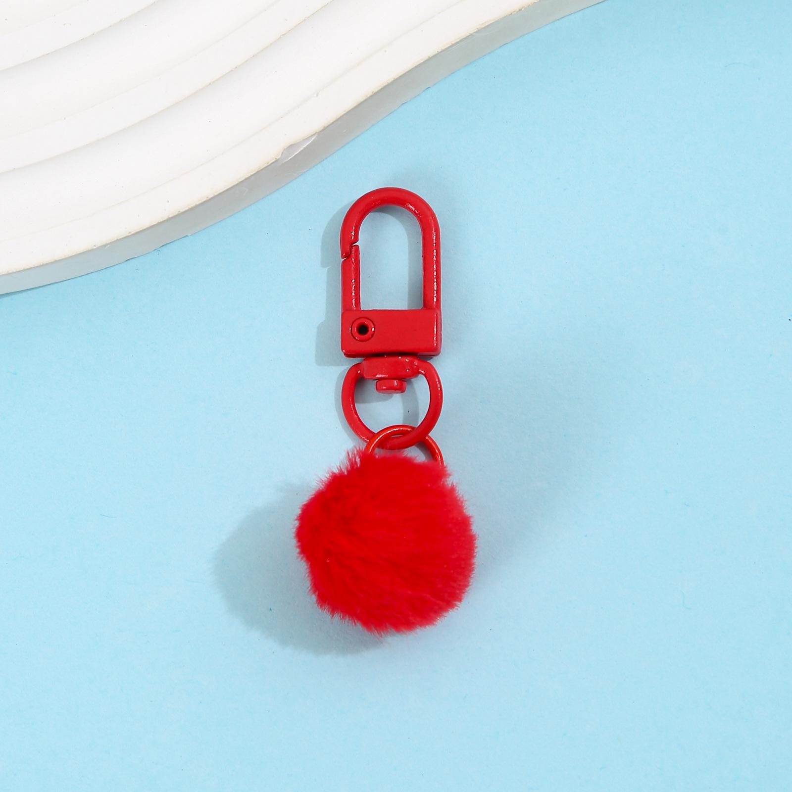 Candy Color Plush Ball Keychain with U-Shaped Rotating Buckle Ornament