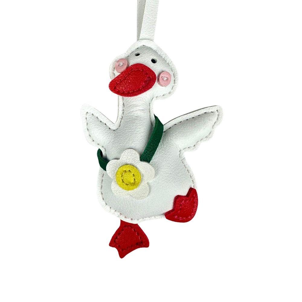 Flower Duck Keychain/Bag Charm - Handmade Leather Charm, Cute Duck in Bloom-Ideal Gift/Bag Accessory
