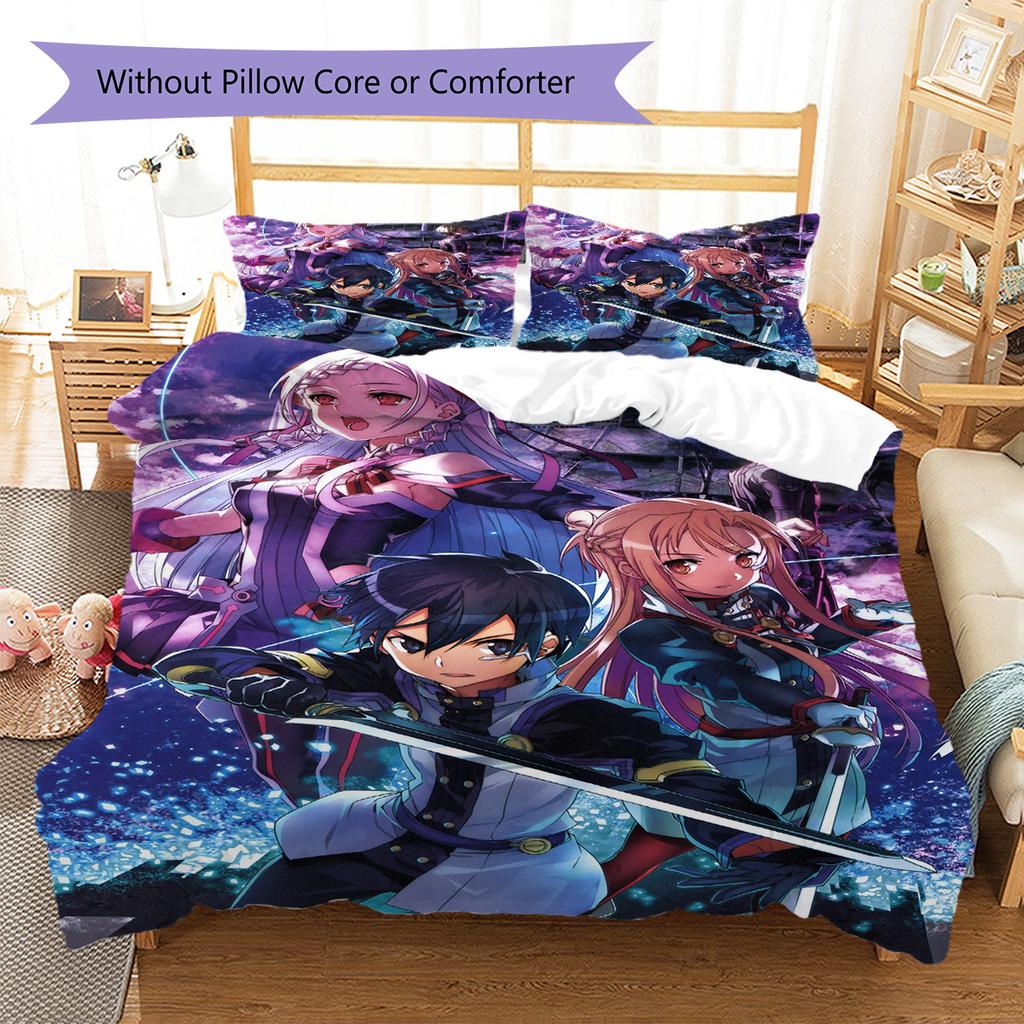 Sword Art Online Muster Bettwäsche-Set Bettbezug Kissenbezug Heimdeko Geschenk (1 Bettbezug + 2 Kissenbezüge, ohne Füllung)