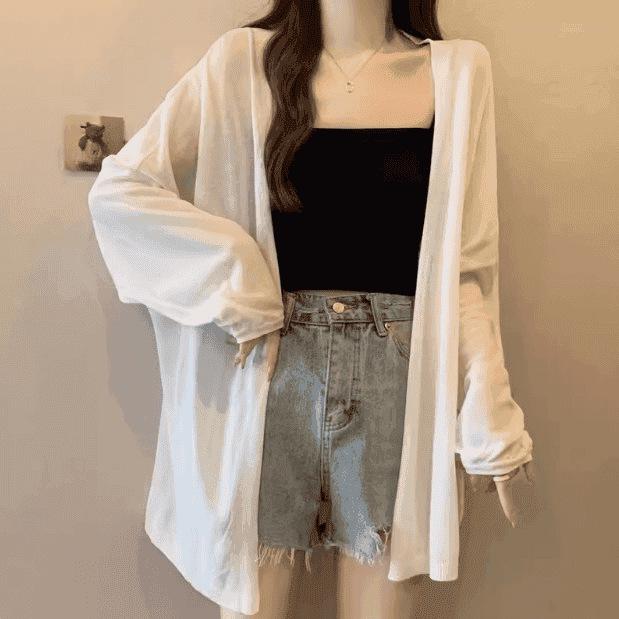 Spring/Summer Plus Size Sun Protection Long Sleeve Knit Cardigan - Loose, Lightweight, Elegant Korean Style for Women