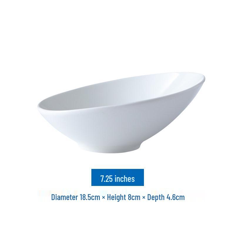 Pure White Ceramic Multi-Use Bowl: Slanted Design for Salad, Pasta, Soup, Condiments, and Hot Pot.