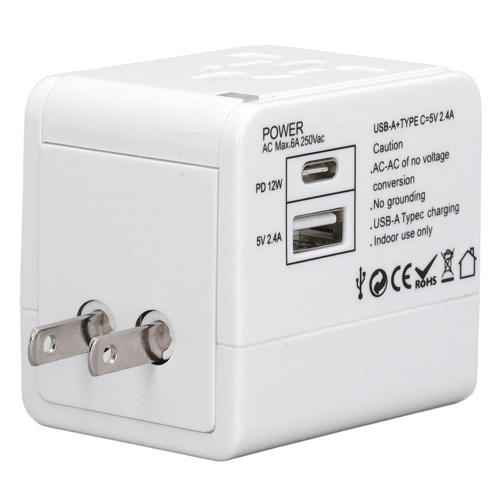 Universal Travel Power Adapter with USB A USB C Ports Safety Power Converter for Cell Phone Laptop