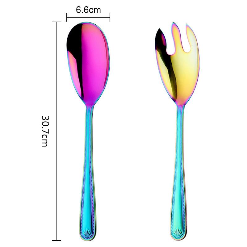 2Pcs Large Salad Spoon Fork Set Stainless Steel Western-style Cutlery Salad Pasta Food Server Home Kitchen Restaurant Tableware
