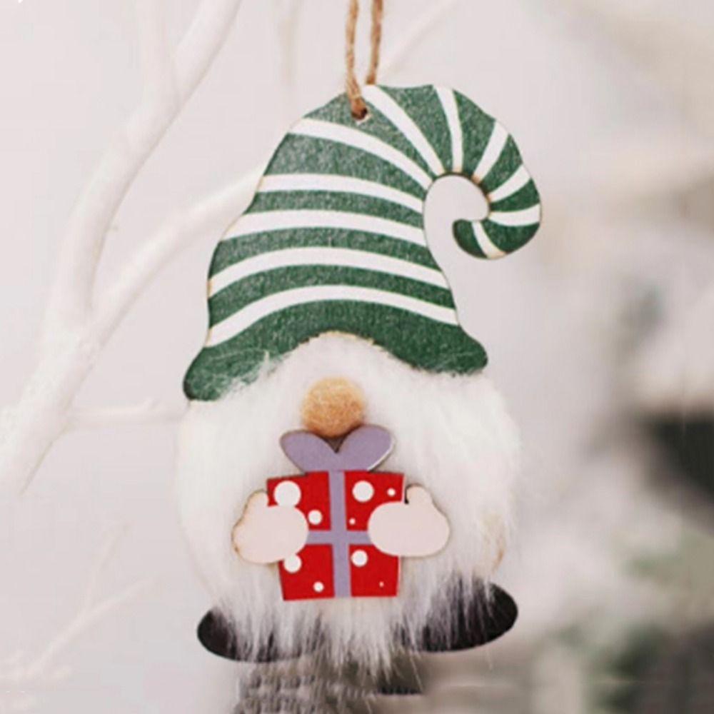 Decorative Wooden Gnome Pendants 2D Xmas Elf Doll Ornaments  Christmas Gift