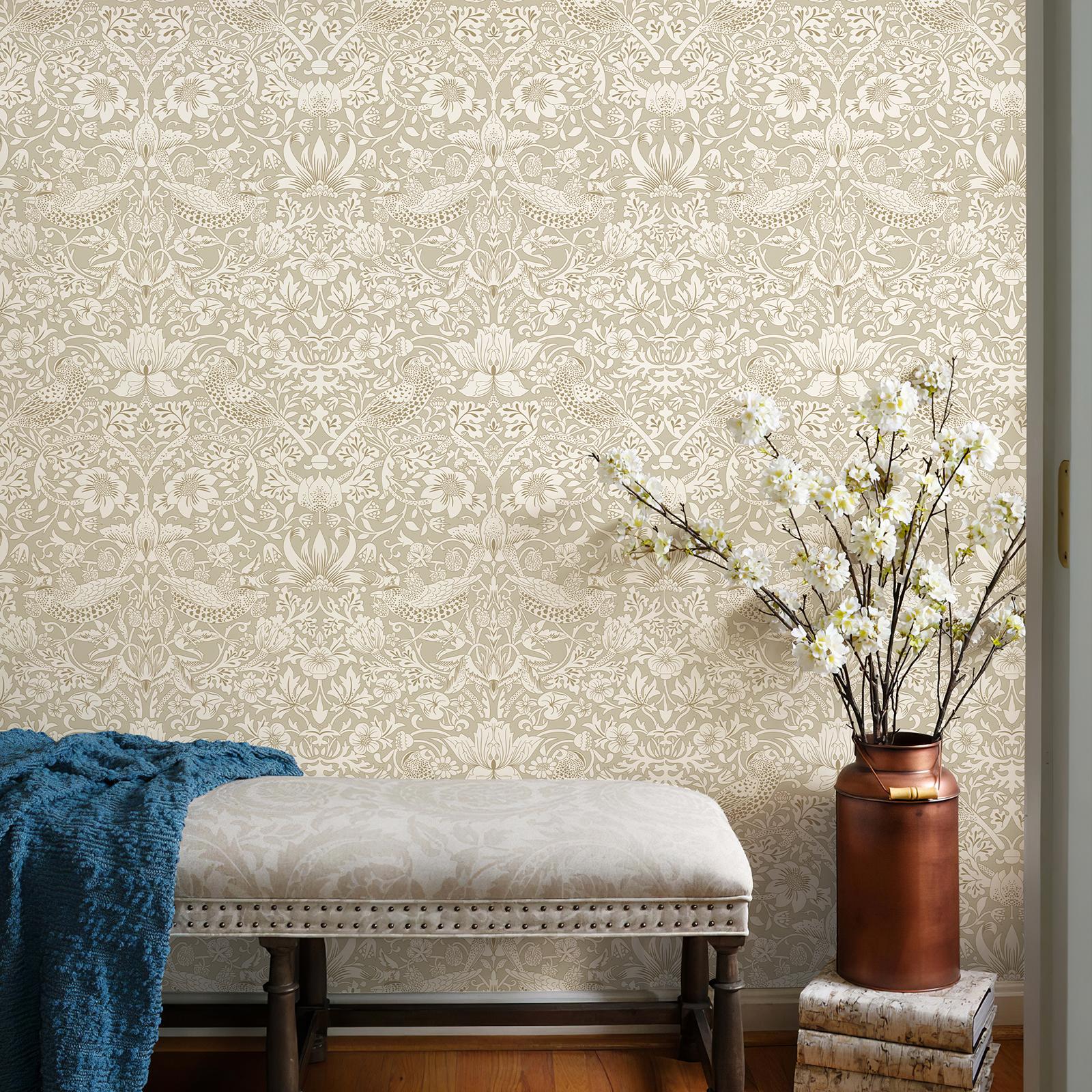 

Morris Style Floral Bird Self-Adhesive Wallpaper Morden Waterproof Living Room PVC Wallpaper Chic Birds Wall Cabinet Sticker 44x300cm серый