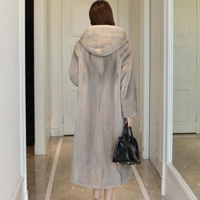 Imitation Fur Coat Women's Imitation Mink Velvet Imitation Fur Coat Women's Long Hooded New Autumn and Winter Thickened Slim Fit