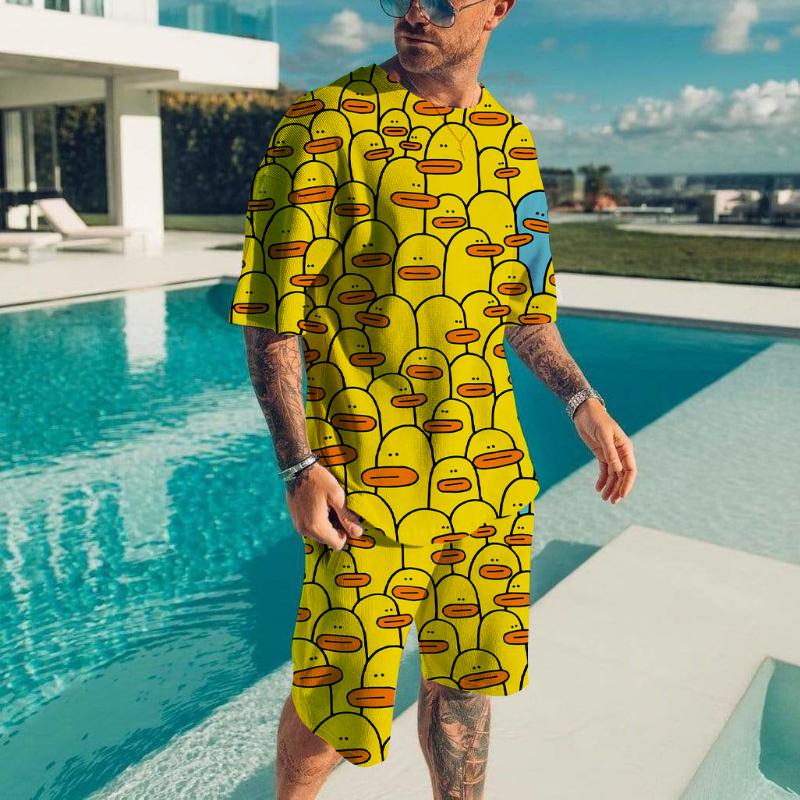 Men's T-shirt Sets Duck Panda 3D Print Fashion Tracksuit T Shirts Shorts 2 Pieces Male Kid Streetwear Oversized Suit Sportswear