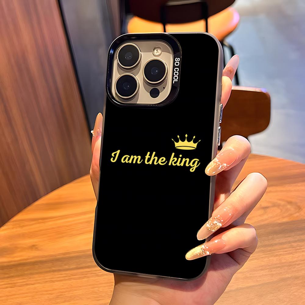 KING Queen Crown Letter Phone Case For IPhone17 Air 16 15 14 Plus 13 12 11 Pro 7 8 XS Max XR Silver Black Bumper Case