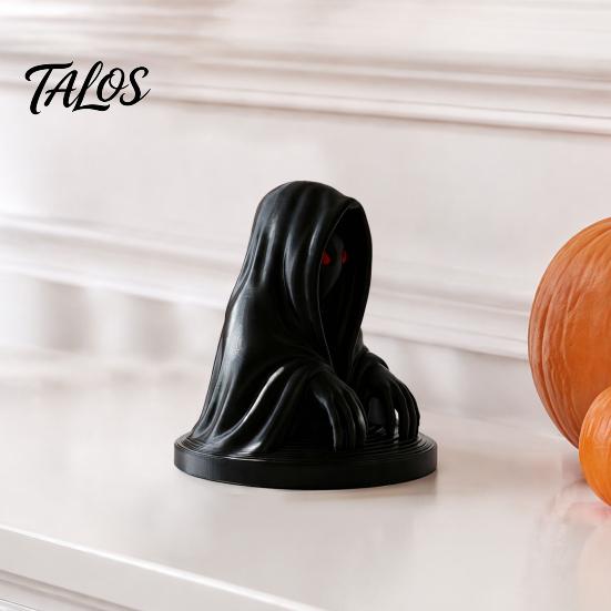 Dark Atmosphere Decoration Halloween Cloaked Ghost Figurine with Red Eyes, 3D Printed Matte PLA Material Crafts Black Gothic Ornament for Desk Cabinet