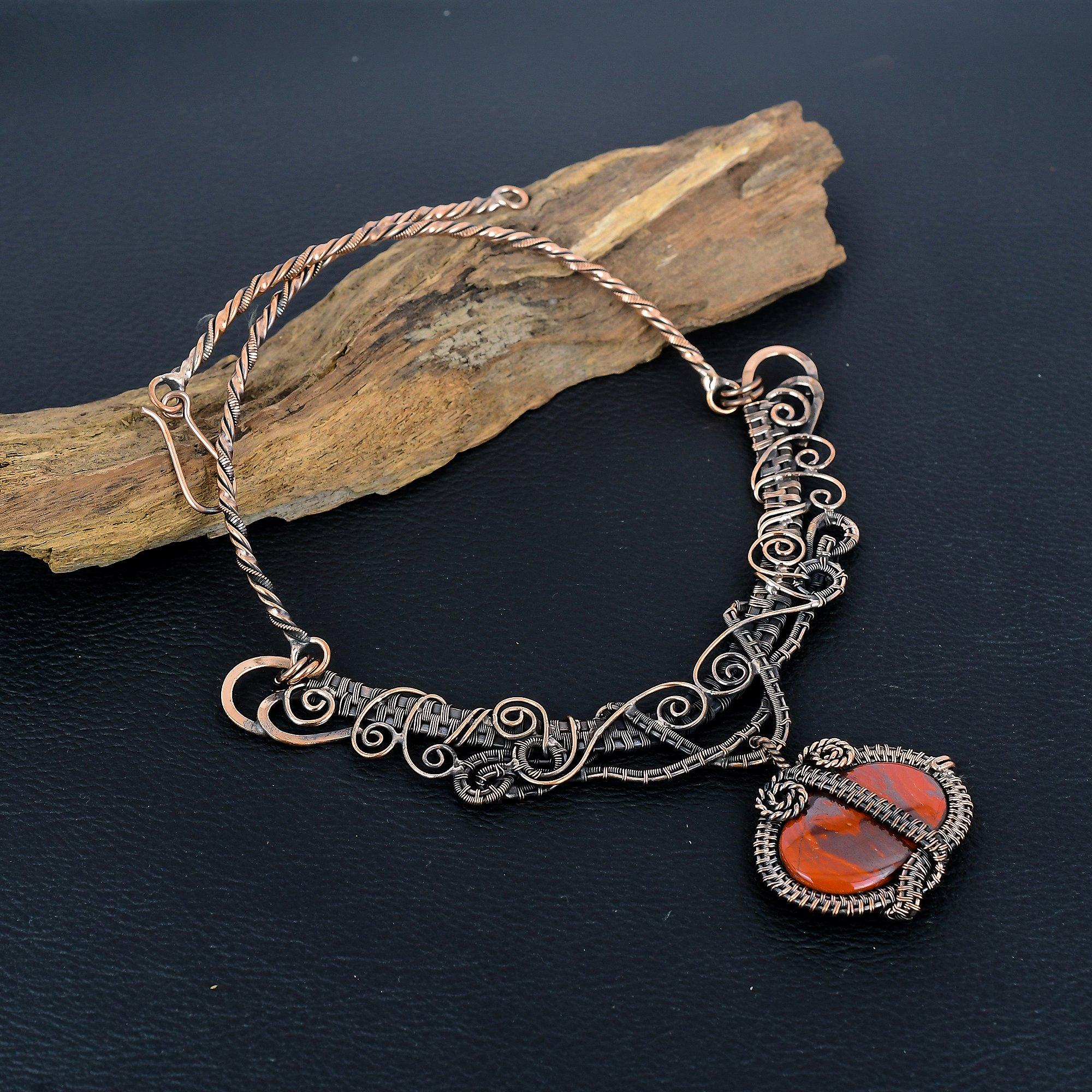 

Ожерелье из красной речной яшмы, Ожерелье, обернутое медной проволокой 999 пробы, Ювелирные изделия из драгоценных камней, Ожерелье ручной работы, Удивительные украшения, Подарок для нее