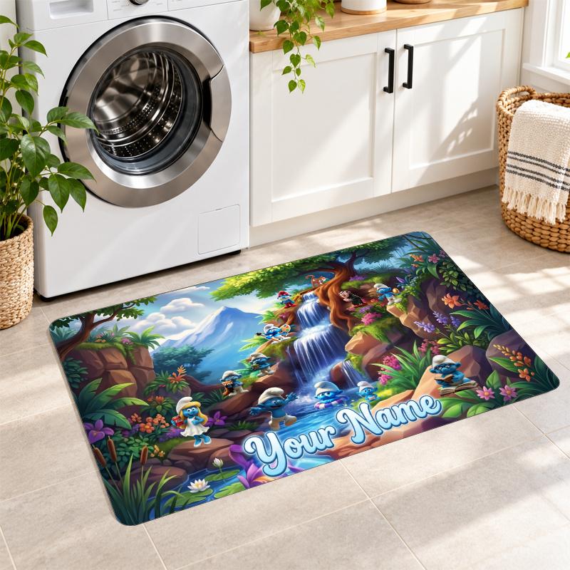 Smurfs Custom Text Flannel Floor Rug Soft Kitchen Mat Personalized Non Slip Carpet