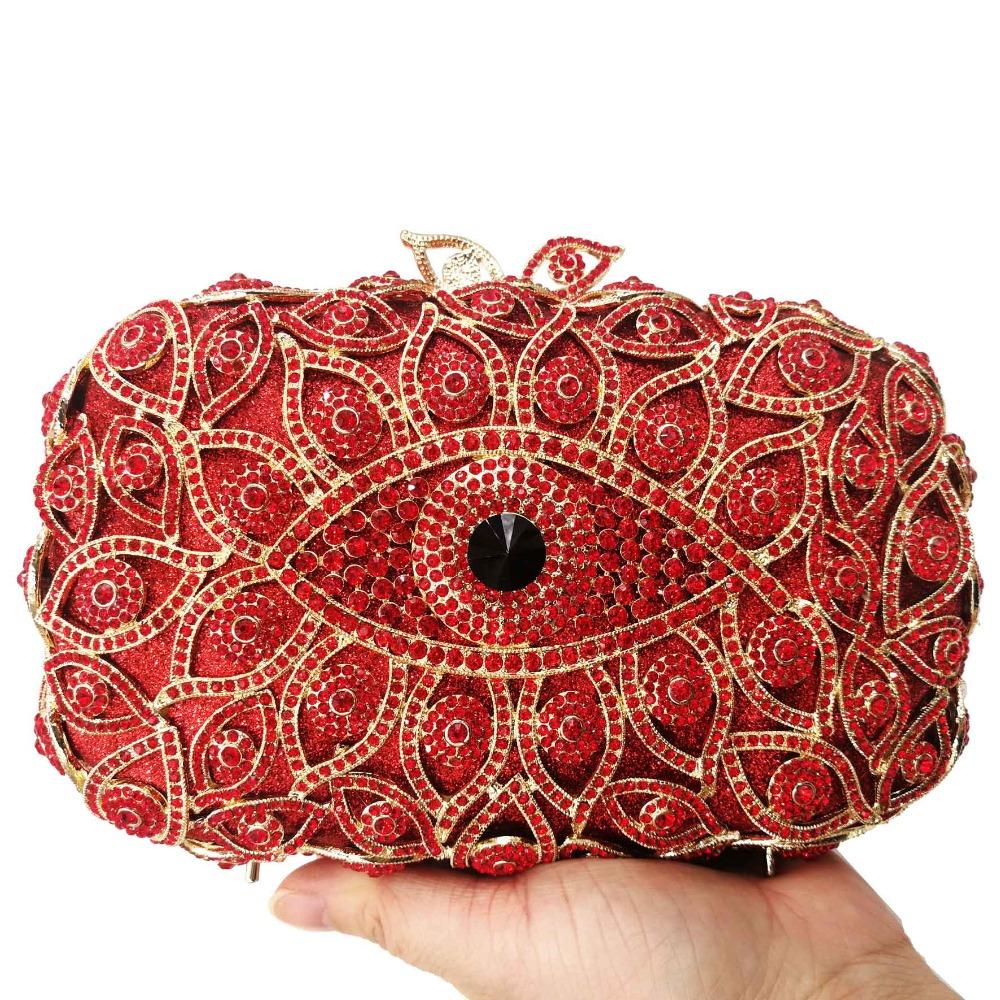 Deluxe Handwork Women Evening Bags Female Crystal Clutch Party Bags Handbags Gold Evil Eye Dinner Bags