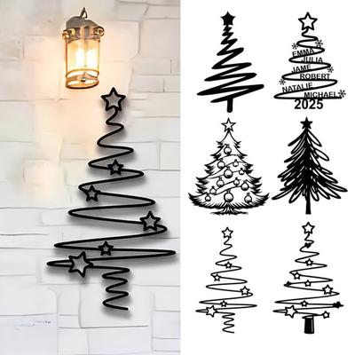 Metal Christmas Tree Wall Decoration Modern Minimalist Black Abstract Tree Wall Art Home Office Living Room Bedroom Wall Hanging Ornament
