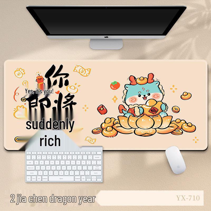 Extra Large 2024 Year of the Dragon Mouse Pad - Festive Red Cartoon New Year Desk Mat for Office