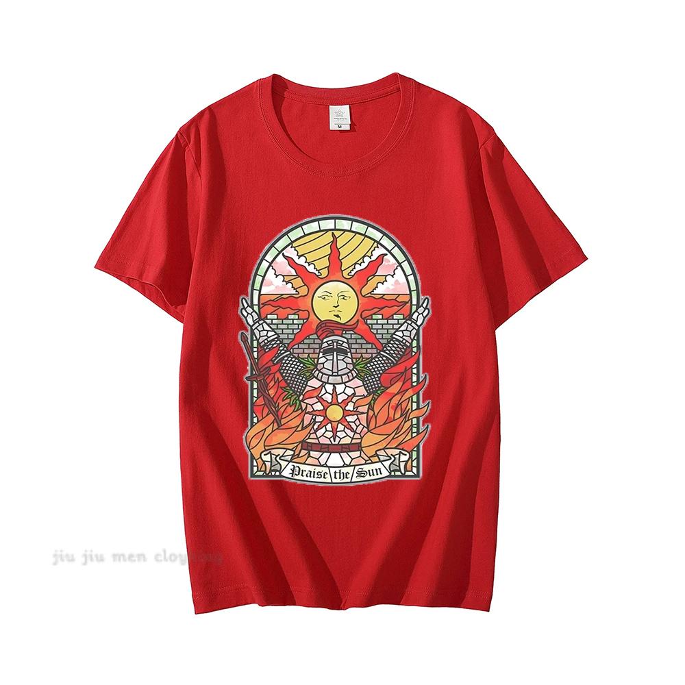 

Мужская футболка Dark Souls Church of the Sun Футболки для молодежи Praise the Sun Новые летние футболки из хлопка Модная одежда Футболки большого размера S