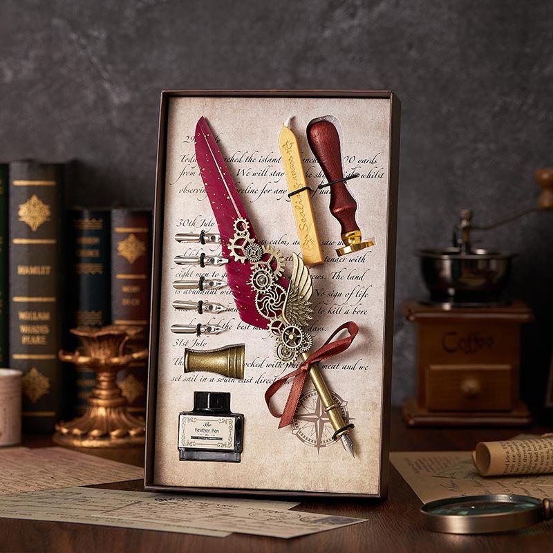 Set stilou Duker: Pană elegantă europeană retro pentru caligrafie cu ceară de sigiliu, perfectă pentru exersarea caligrafiei și prezentare în cutie cadou.