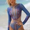 One-piece Quick-drying Sunscreen Amazon Mesh Long-sleeved Printed Swimsuit