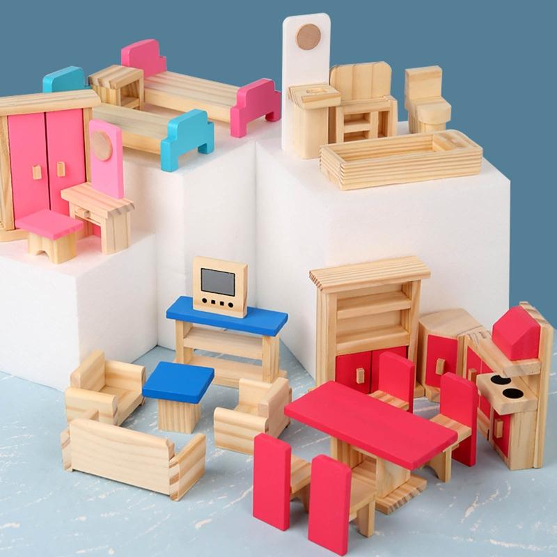 1:12 Model Bedroom Living Room Furniture Wooden Closet Bed Table Micro Landscape Dollhouse Decor Ball Joint Dolls Accs