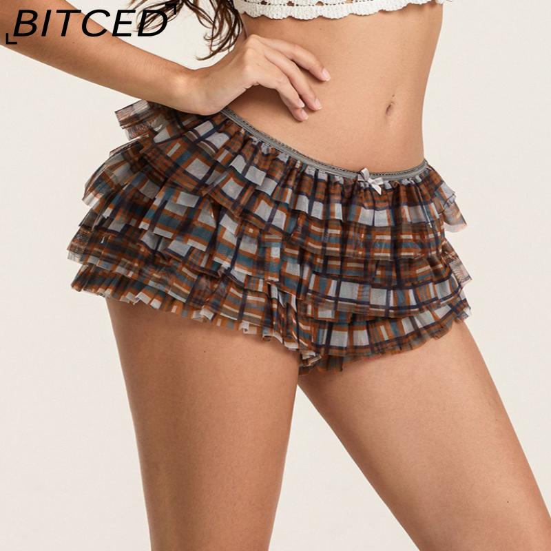 BITCED Fishnet Skirt-Trousers: Sensual Ladies' Casual Summer Layered Stretch Holiday Beach Low-Waist Shorts