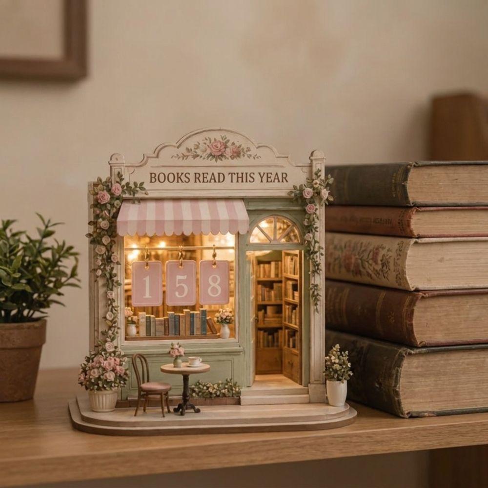 Vintage Wooden Reading Tracker 2D Flat Reading Log Decor Display  Bookshelf Decoration