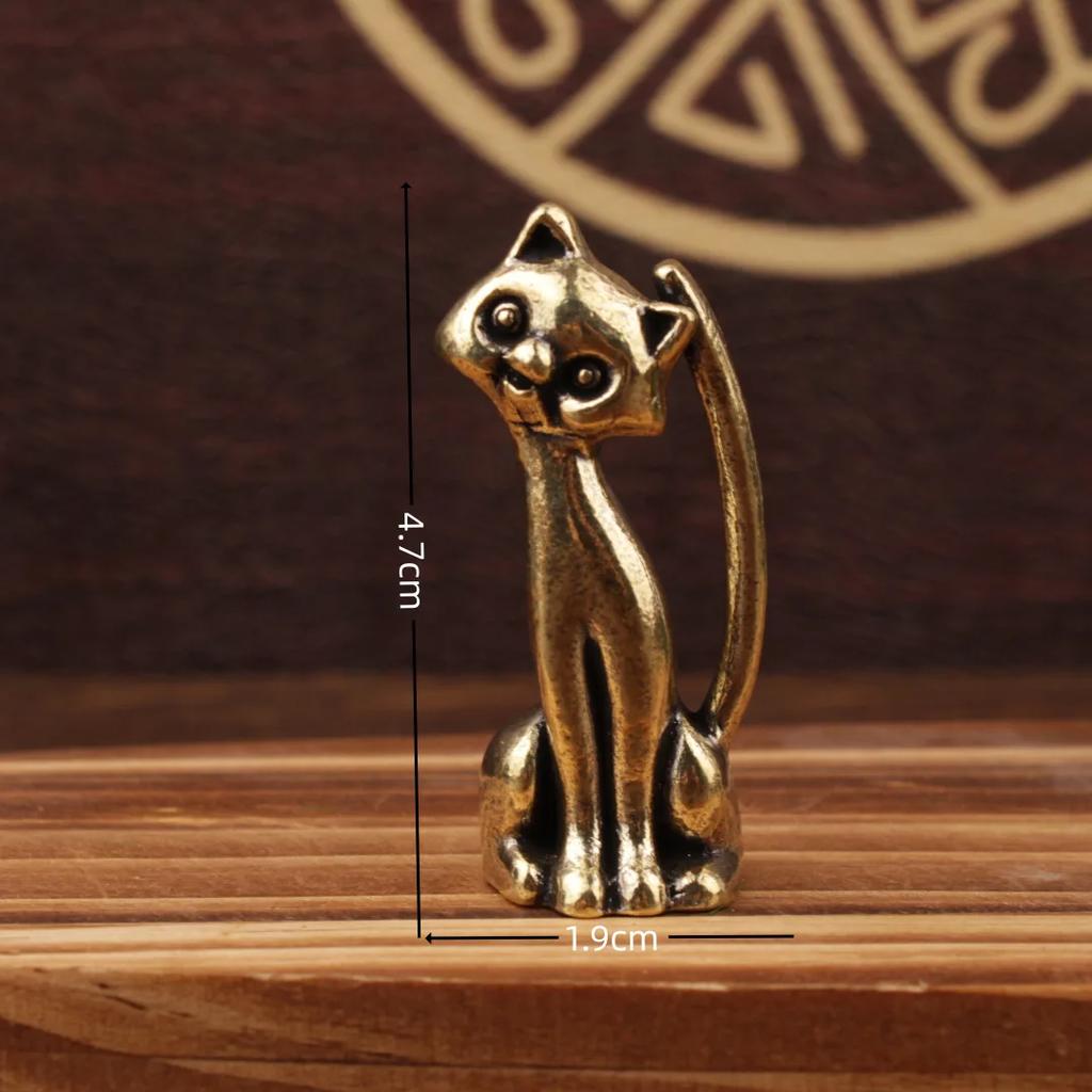 Antique Brass Cat Lovers Statue Ornament Copper Animal Sculpture Incense Burner Home Desktop Decorative Figurines & Miniatures