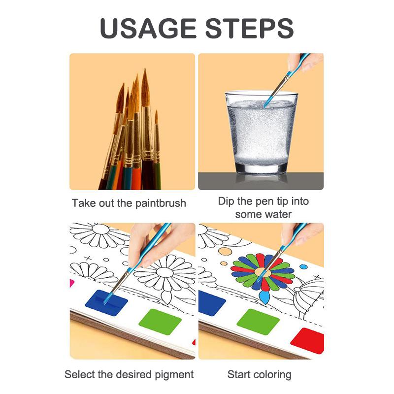 12 Sheets/Set Portable Watercolor Painting Book Coloring Book With Paint Brush Book Kids Graffiti Picture Drawing Stationery