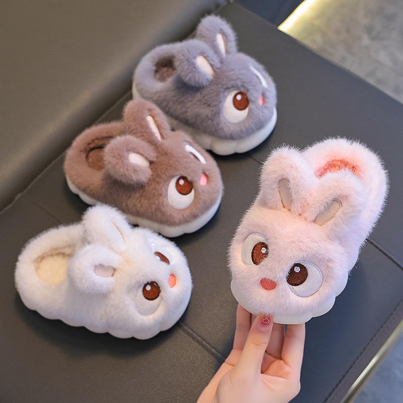 Cozy Winter Non-Slip Cotton Slippers for Kids and Parents - Rabbit Design