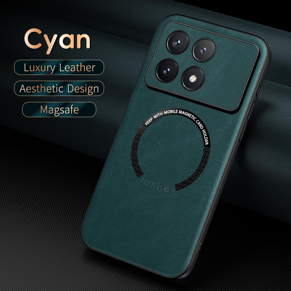 Luxury Leather Magnetic Magsafe Case for POCO X6 X5 Pro F5 Pro C65 M6 Car Mount Case Silicone Shockproof Full Protection Cover