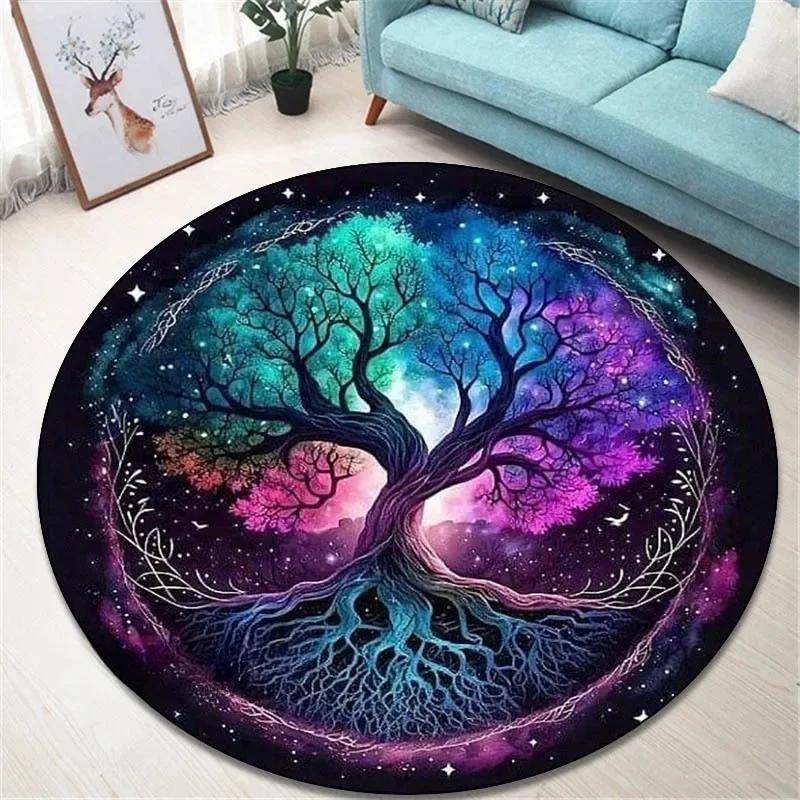Runder Vintage-Teppich 'Baum des Lebens' für Wohnzimmer und Schlafzimmer Eleganter rutschfester Teppich Stilvolle dekorative Bodendekoration Perfektes Geschenk