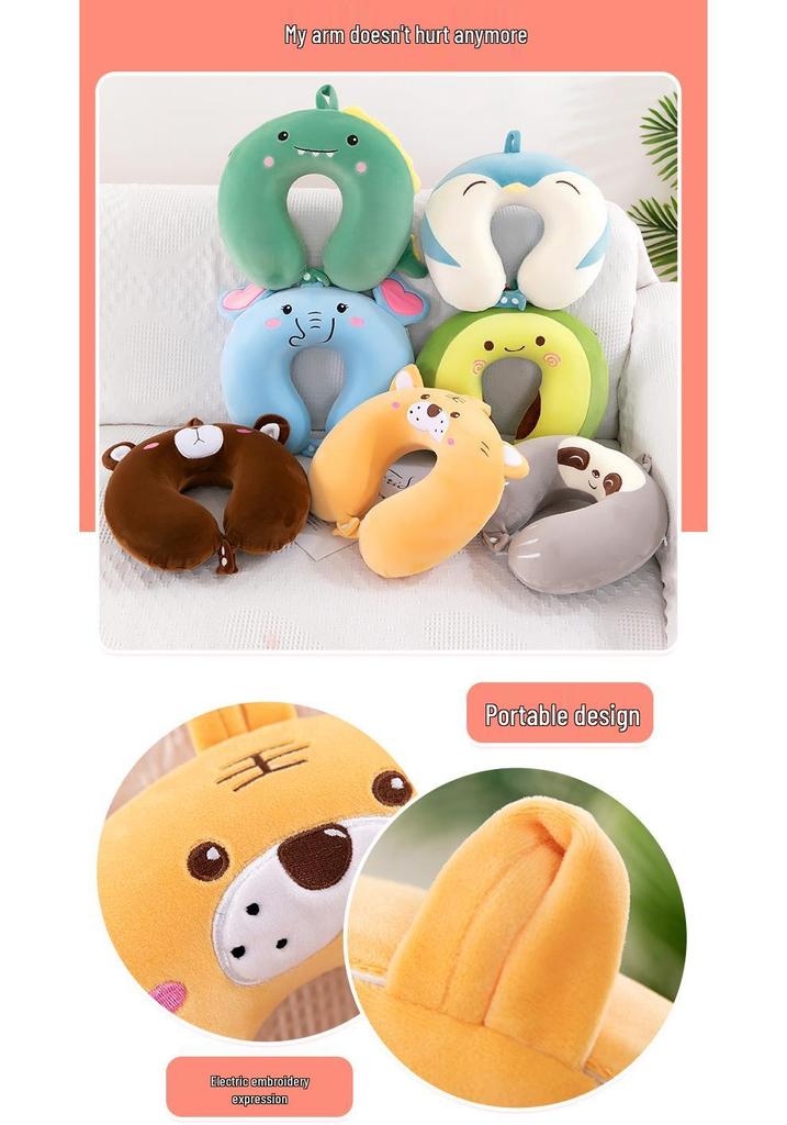 Cartoon Memory Foam U-Shaped Neck Pillow for Travel and Office