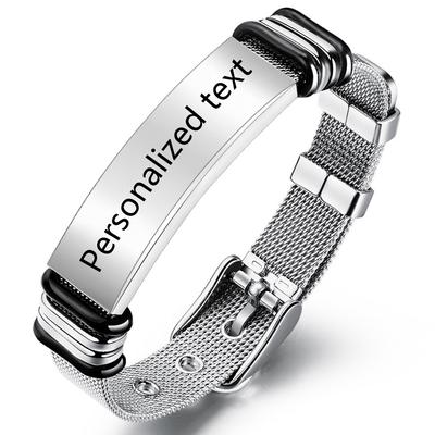 Punk Individuell Gravierte ID Armbänder Netzarmband Trendiges Edelstahlarmband Herren Freundschaftsarmbänder Schmuck