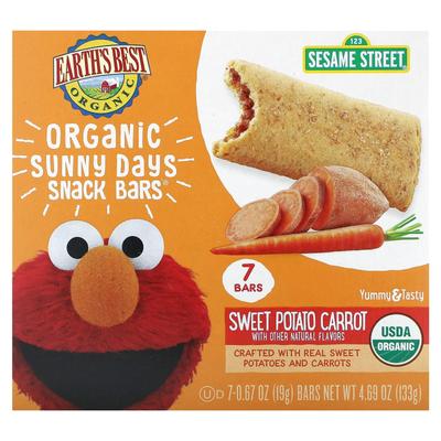 Earth's Best Organic Sunny Days Snack Bars, Ages 2+, Sweet Potato, Carrot, 7 Bars, 0.67 Oz (19 G) Each