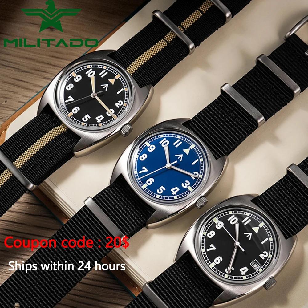 Militado Miyota Super 2035 GL12 Quartz Movement Watch Military Field Watch Sapphire Waterproof Luminous 36mm Watches