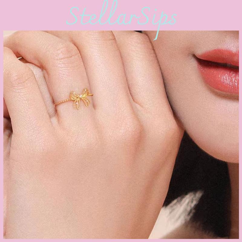 Trendy Rhinestone Embellished Butterfly Knot Ring With Sweet Floral Elements For Girls