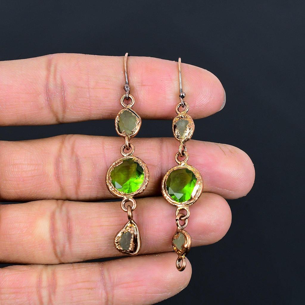 Peridot Earrings Gemstone Jewelry, Copper Electroformed Earrings, Handmade Jewelry Birthstone Earrings, Gift For Him